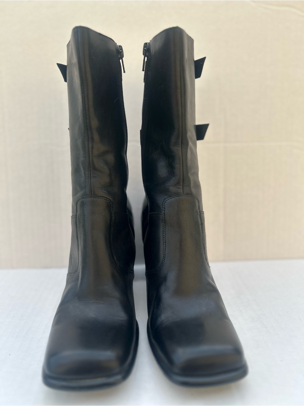 Steve Madden Masson Getit Vintage Black Leather Buckle Square Toe Boots 7.5 - Picture 2 of 6